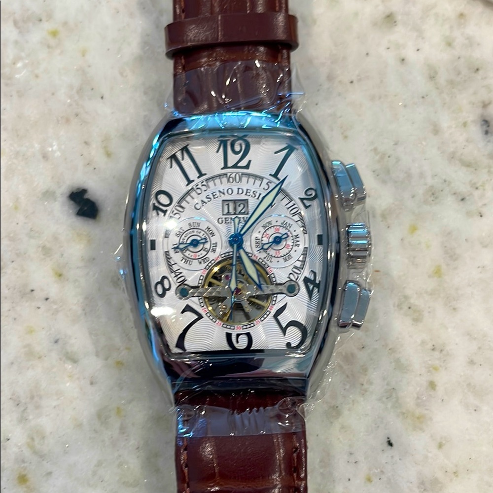 Caseno Men’s Watch with Brown Leather Strap